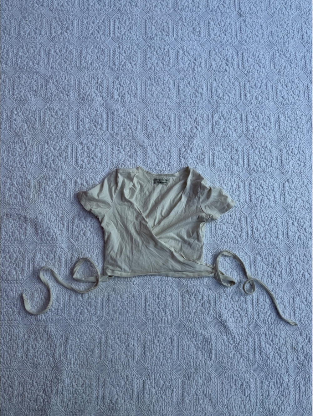 Vintage urban outfitters Women's Cream Wrap Crop Top with Tie Detail, Size Small